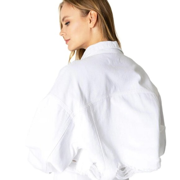 Love Tree, Distressed White Cropped Jean Jacket, Size Small - Picture 3 of 6